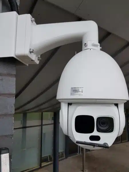 PTZ CCTV camera mounted on a tall pole